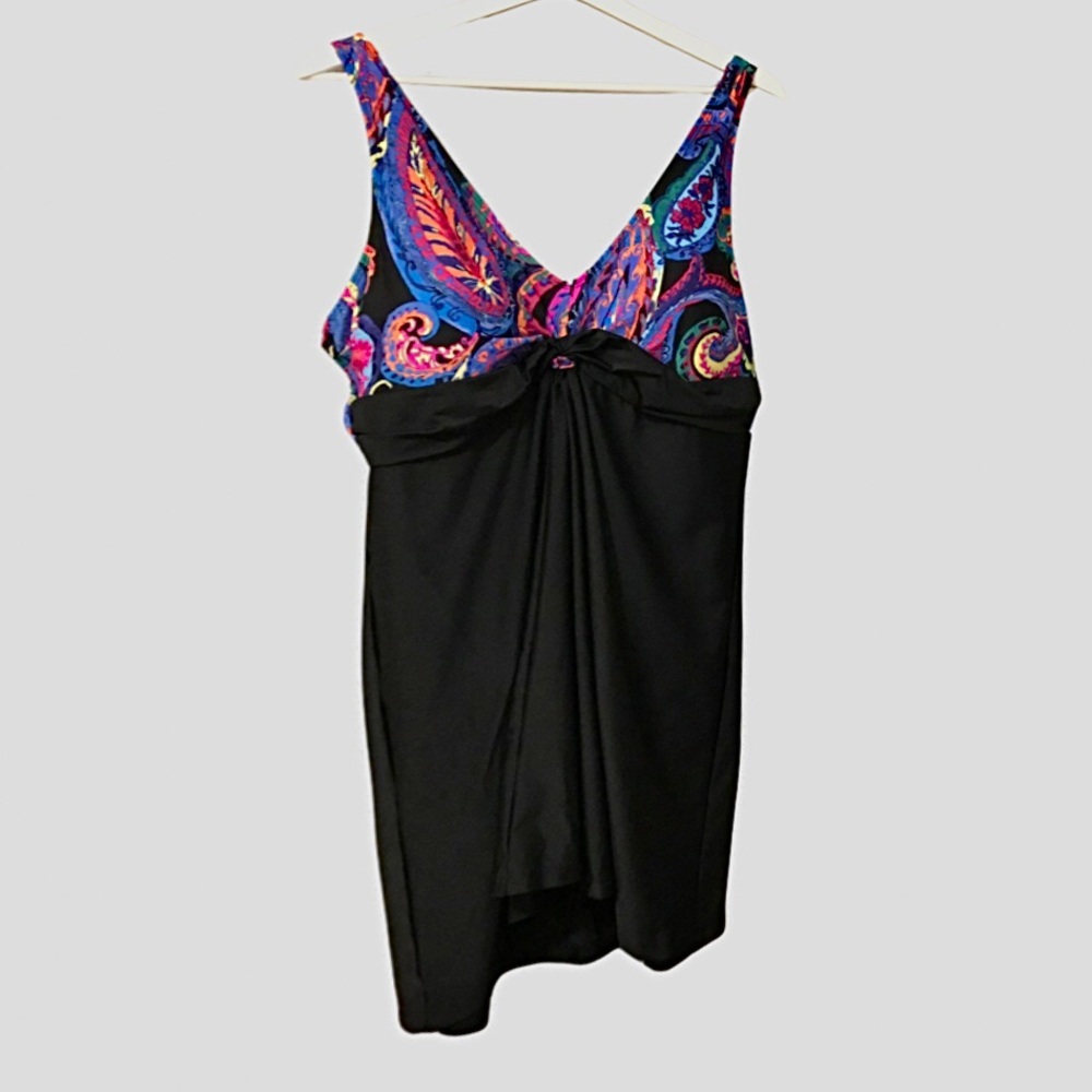 Colorful Paisley and Black Swim Suit